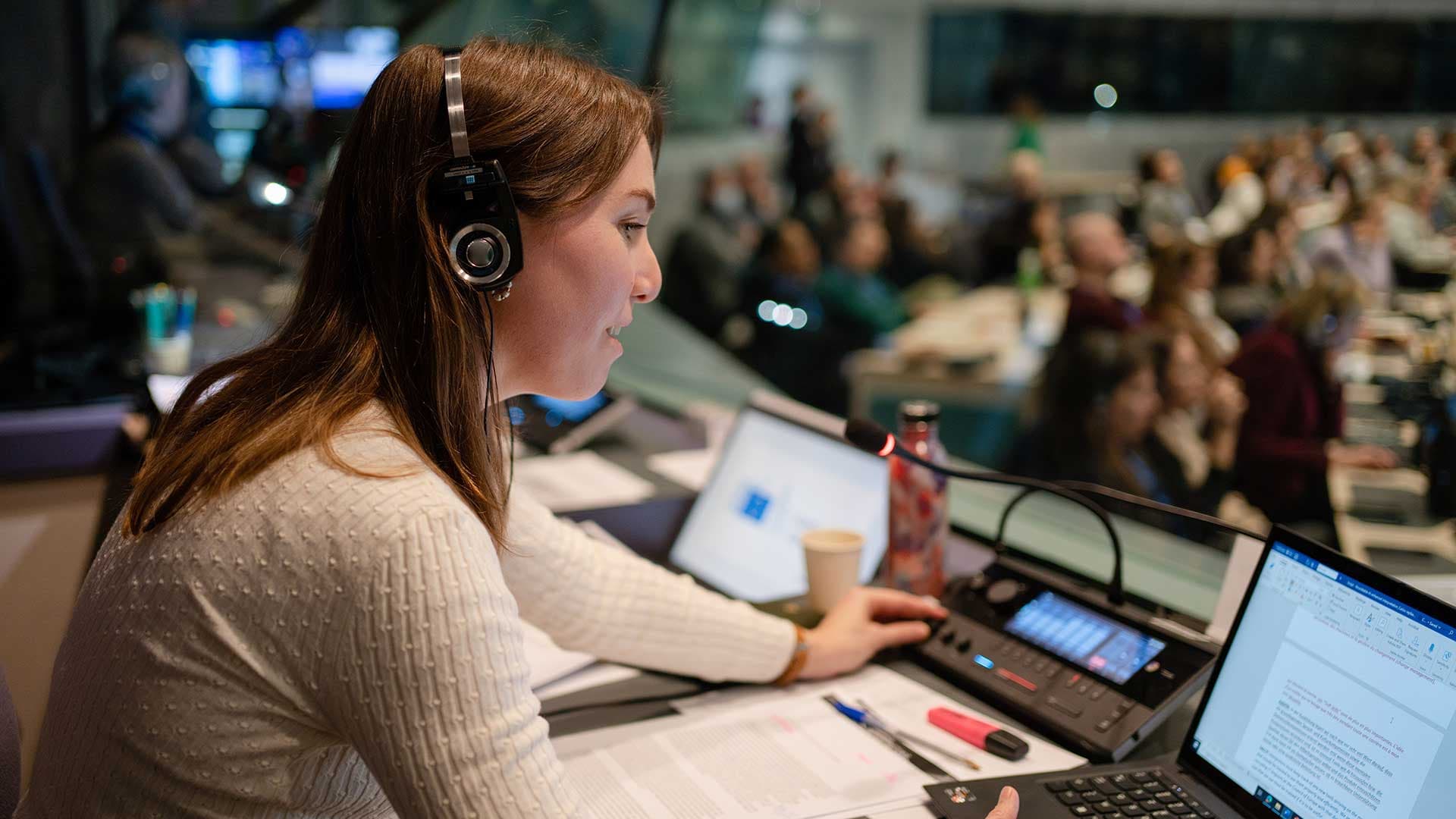 Interpretation booth and conference hall